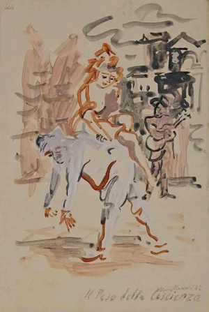 Mino Maccari, The Weight on the Conscience, Original Tempera, 1942