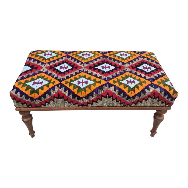 Handmade Kilim Rug Upholstered Piano Bench For Sale