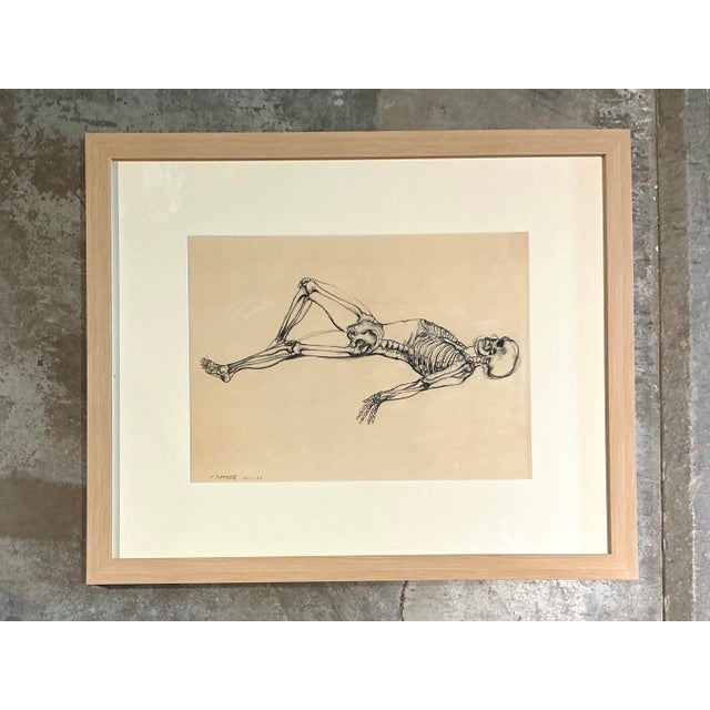 Vintage Framed Reclining Skeleton Study on Paper For Sale - Image 11 of 12