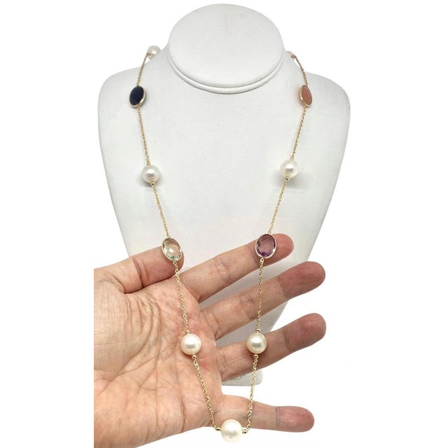 Metal South Sea Pearl Quartz Necklace 14k Gold Certified For Sale - Image 7 of 8