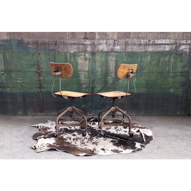Wood Vintage Adjustable Mid Century Modern Bentwood and Metal Chairs, 1960's - A Pair For Sale - Image 7 of 12