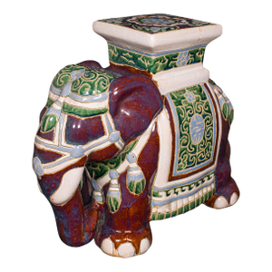 Vintage Elephant Planter Base, Oriental, Ceramic Jardiniere Stand, Mid Century