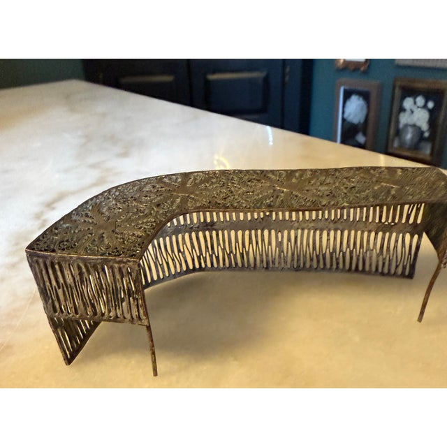 Vintage Silverplated Filigree Miniature Cocktail Bar & Stool Set - 8 Pieces - Daisy Inlay For Sale - Image 4 of 13