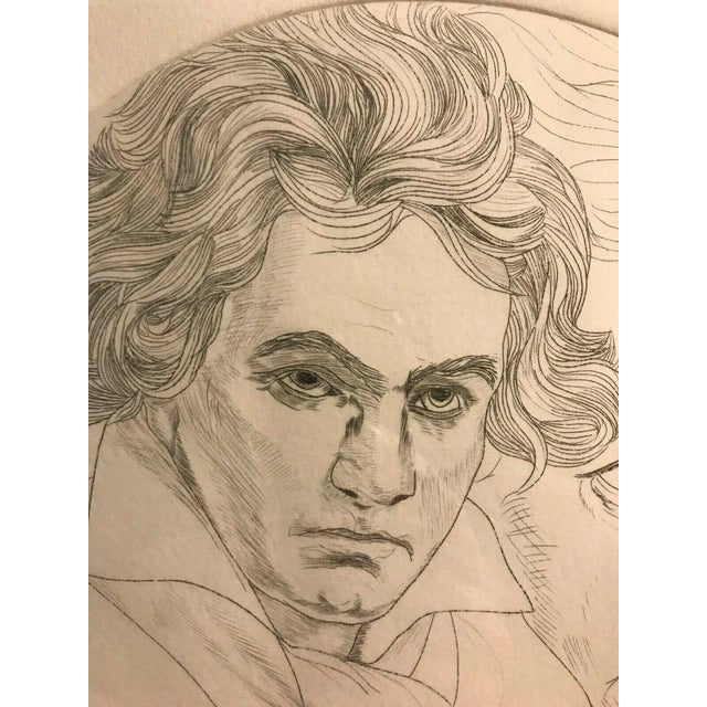 Realism 1970s Portrait of Beethoven Embossed Etching Numbered 14/200, Framed For Sale - Image 3 of 7
