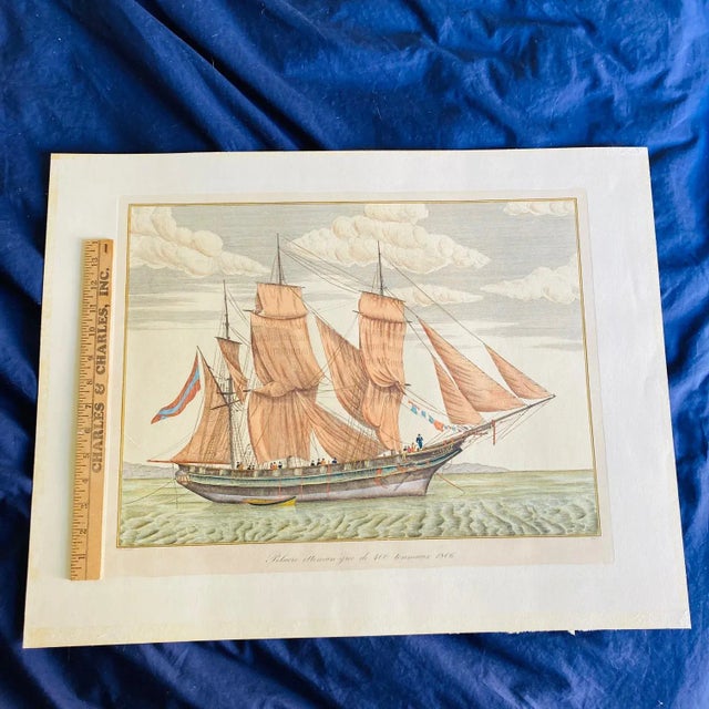 Blue 19th Century Hand Colored Ship Engraving by V Cioni For Sale - Image 8 of 11
