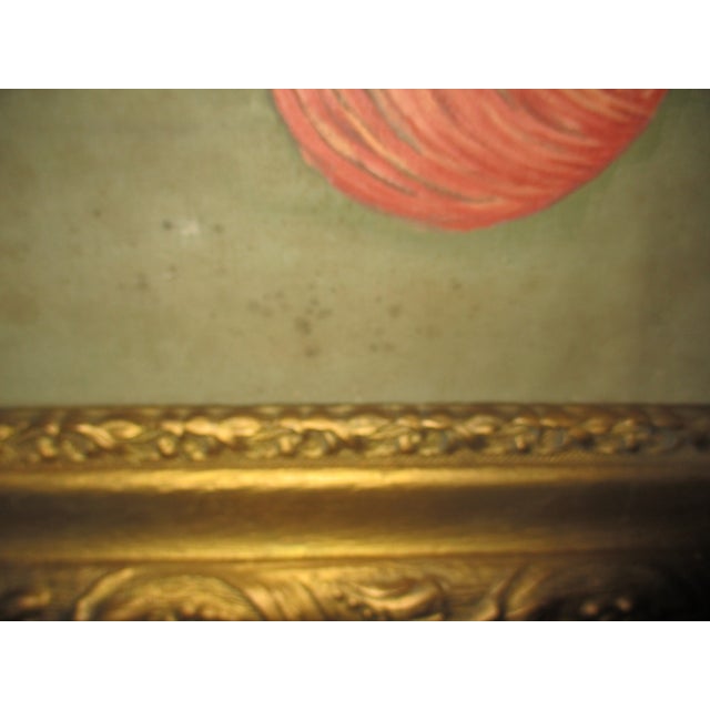 Asparagus Vintage Signed Oil on Canvas Board Persian Cat on Pillow in Antique Frame 30x26 For Sale - Image 8 of 12