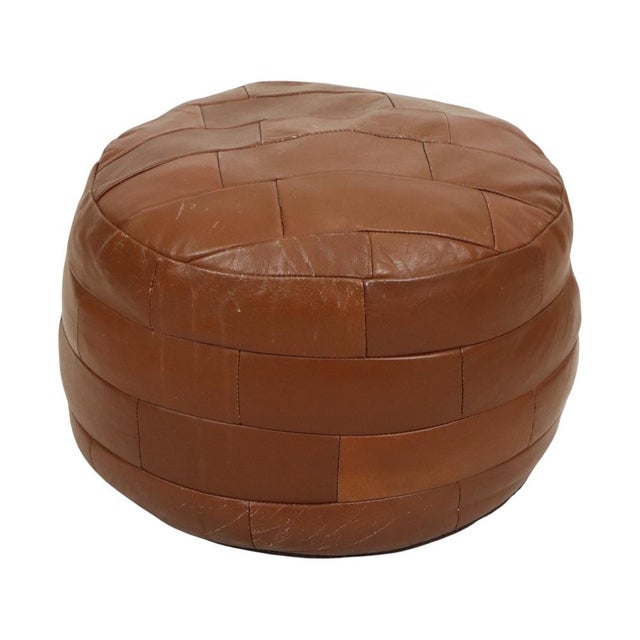 Vintage Round Faux Leather Ottoman, 1970s For Sale - Image 10 of 14