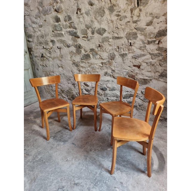 Mid-Century French Bistro Chairs in Beech and Plywood, 1960s, Set of 4 For Sale - Image 8 of 18