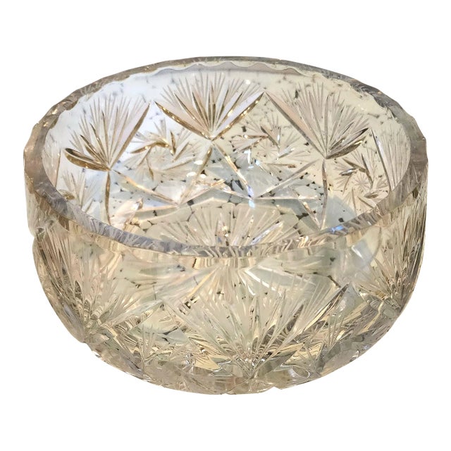 Vintage Crystal Cut Round Bowl For Sale
