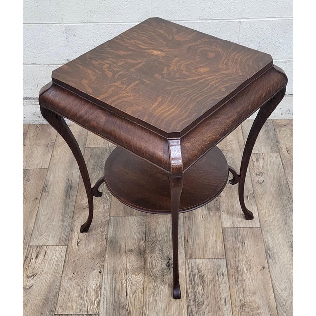 Traditional Antique Tiger Oak Two Tier Parlor Table Lamp Table Plant Table For Sale - Image 3 of 11