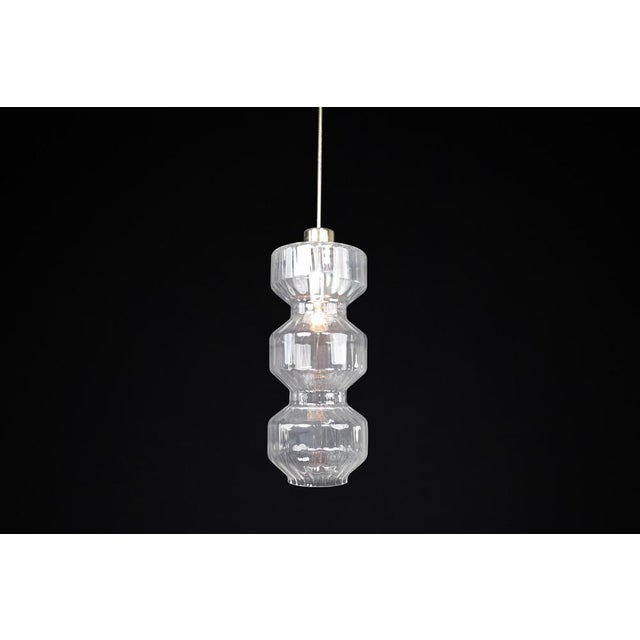 Mid-Century Modern Glass and Brass Pendant Lamp, Bohemia, Czechoslovakia, 1970s For Sale - Image 10 of 12