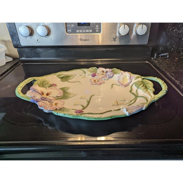 1990s 90's Fitz and Floyd Classics "Halcyon" Floral Trimmed Large Tray For Sale - Image 5 of 10
