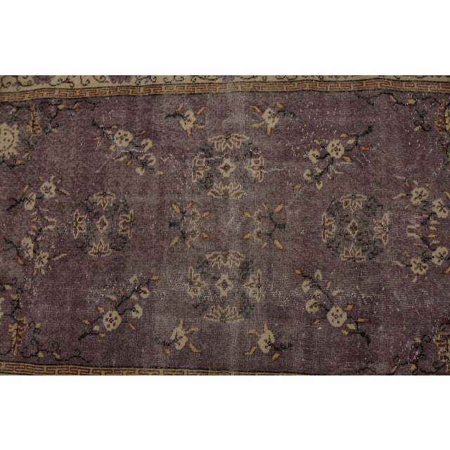 Textile 1970s Floral Design Art Deco Purple Oushak Accent Rug For Sale - Image 7 of 10