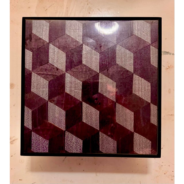 Beautiful handcrafted wooden box with red velvet interior. Gorgeous hexagon design in a classic gray/purple and black...