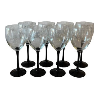 Set of 8 Luminarc Black Stem Wine Glasses For Sale