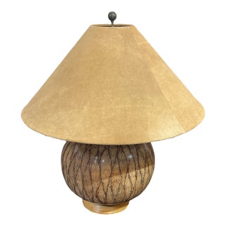 Late 20th Century Maitland Smith Round Beige Stone Table Lamp For Sale