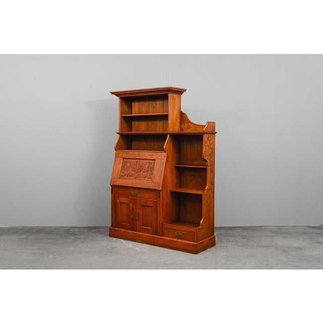 Early 20th Century Art Nouveau Bookcase with Secretary Compartment in Oak For Sale - Image 5 of 18