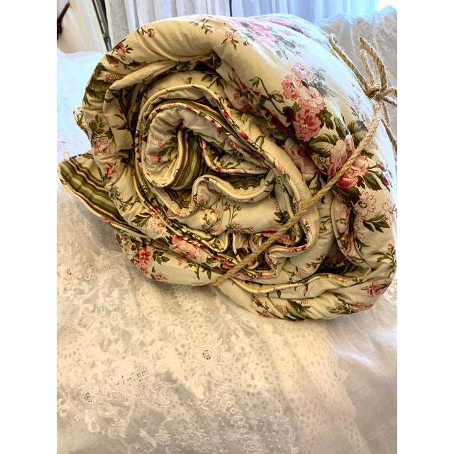Vintage Retired Lauren Ralph Lauren Sheffields Cottage Roses Twin Comforter Cover Pink Red Green Over Ivory Background For Sale - Image 10 of 12