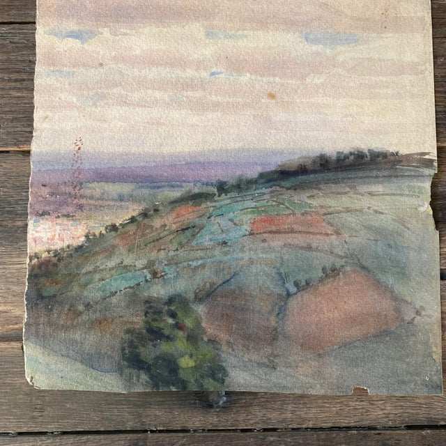 Mid 20th Century Listed British Artist Bernard Harper Wiles 1883-1966 - Double Sided Landscape Watercolor Painting: The Hills of England For Sale - Image 5 of 8