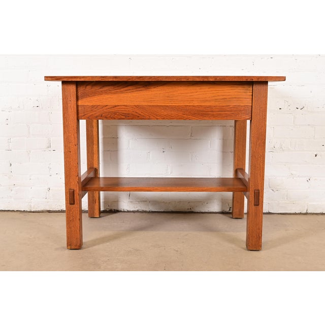 Lifetime Furniture Antique Mission Oak Arts & Crafts Desk or Library Table, Circa 1910 For Sale - Image 12 of 14