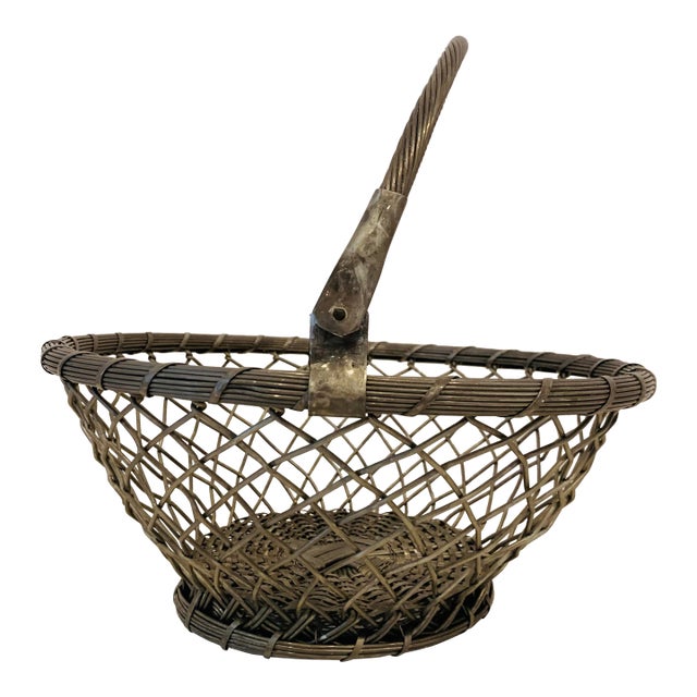 Vintage Silver Woven Basket For Sale