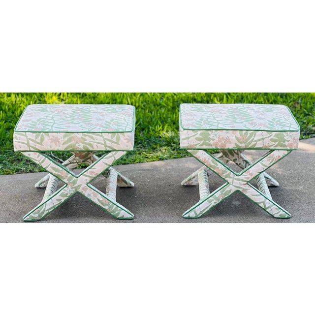 1980s Pair Large Vintage X Benches in Schumacher For Sale - Image 12 of 16