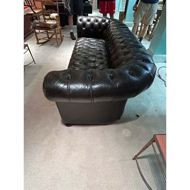 Large Vintage Black Leather Chesterfield Sofa For Sale - Image 10 of 12