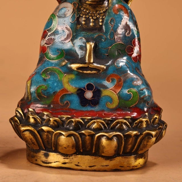 Set of 3 Antique Chinese Gilt Cloisonné Buddhist Triad Statues For Sale In Los Angeles - Image 6 of 9