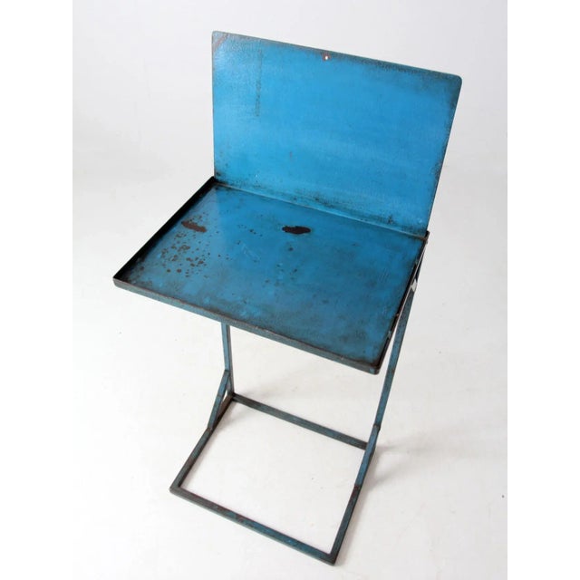 Vintage Industrial Blue Metal Standing Desk For Sale - Image 10 of 11