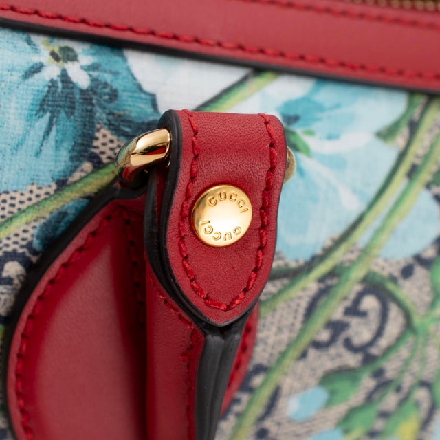 Blue Gucci Gg Blooms Gg Supreme Floral Blue and Red Small Boston Shoulder Bag For Sale - Image 8 of 12