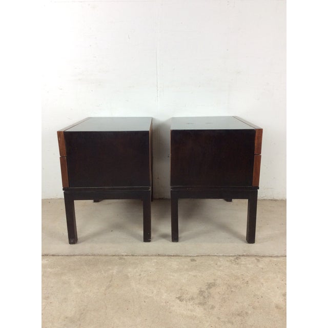 1970s Pair of Mid Century Modern Two Drawer Nightstands With Chrome Accents For Sale - Image 15 of 18