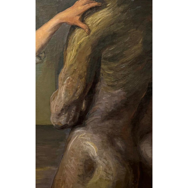 Portraiture Oscar Matthiesen (1861-1957) "Sculpting the Nude," Monumental Danish Oil Painting For Sale - Image 3 of 5