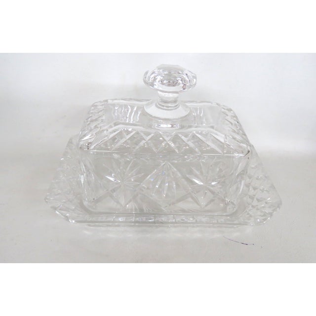 1940s Crystal Butter Dish Clear Cut Glass Lidded Serving Plate For Sale - Image 11 of 18