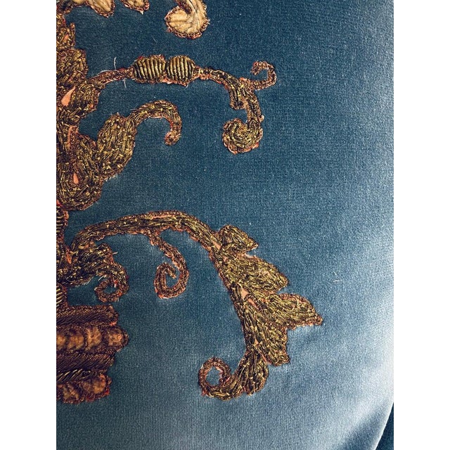 Pair 19th Century French Metallic Applique - Hand-Embroidered Velvet Pillows For Sale - Image 14 of 14