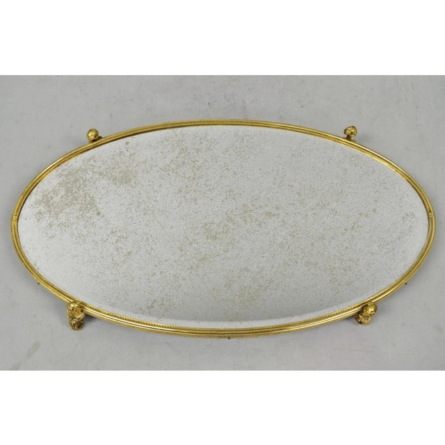 Mid 20th Century Vintage Hollywood Regency Gold Maiden Bust Oval Beveled Glass Mirror Vanity Tray For Sale - Image 5 of 13