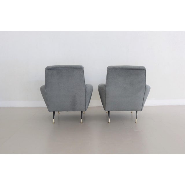 Set of Italian Armchairs in Blue Grey Velvet, 1950s For Sale - Image 9 of 18