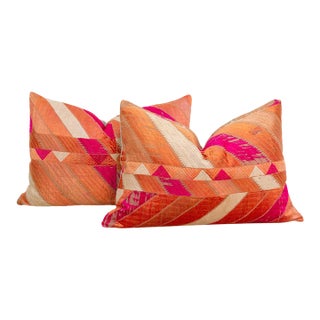 Jalandhar Mirror, Set of 2 Heirloom Bagh Phulkari Pillows For Sale