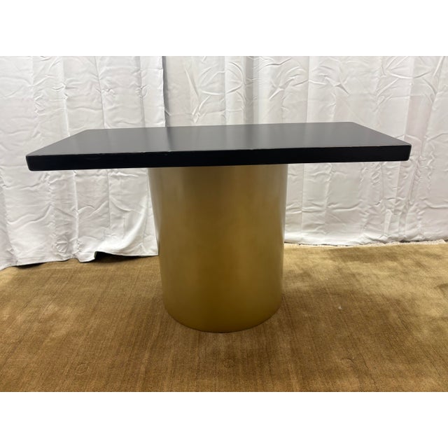Arhaus Custom Console Table Attributed to Arhaus Distressed Black Painted Top | Gold Dauphine Pedestal Base For Sale - Image 4 of 18