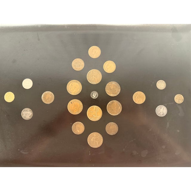 The Couroc Company Mid-Century Coins of the World Tray With Original Stand For Sale - Image 4 of 10