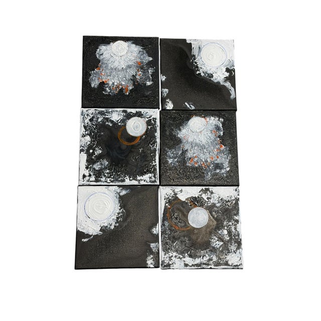 SeT of Four Black & White Acrylic and Ink Paintings on Canvas Titled La Luna For Sale - Image 9 of 10