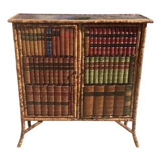 English Victorian Bamboo Bookcase With Book Binding Doors For Sale