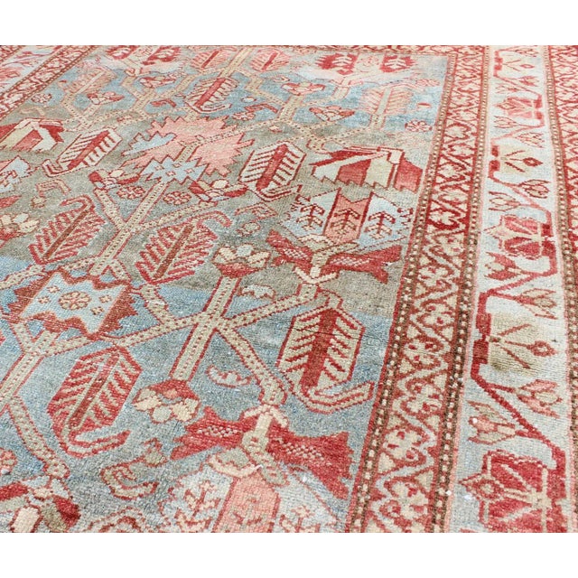 Antique Persian Malayer Rug With Repeating Geometric Design in Soft Blue & Ivory For Sale In Atlanta - Image 6 of 11