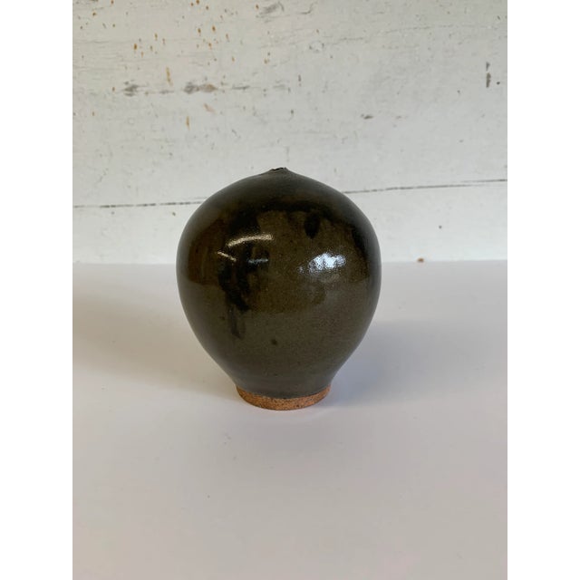 Mid-Century Modern Green Brown Glaze Ceramic Weedpot For Sale - Image 4 of 10