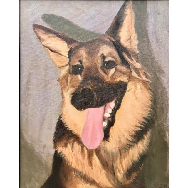 Vintage Midcentury Oil Painting Portrait of a German Shepard Dog