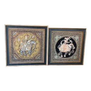 Burmese Vintage Kalaga Embroidered Tapestry Wall Art - a Pair