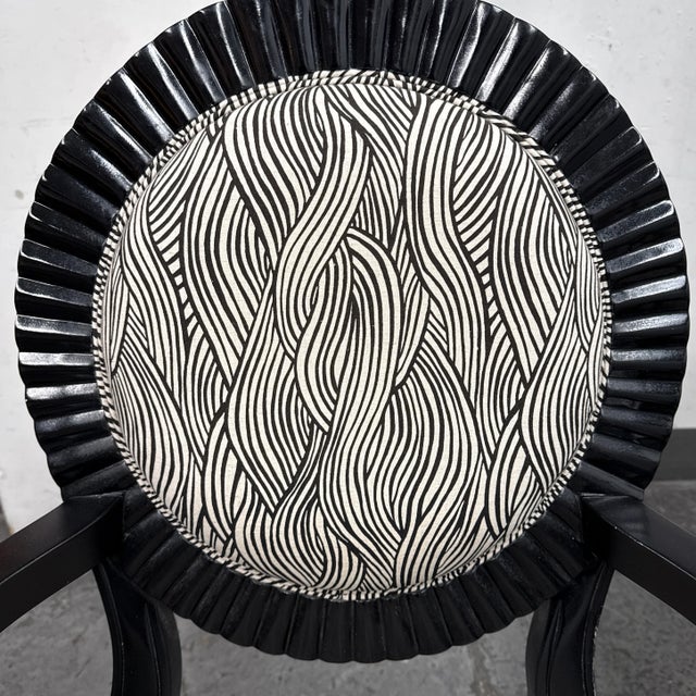 Wood Louis XVI Style Black & White Armchairs, Pair For Sale - Image 7 of 12