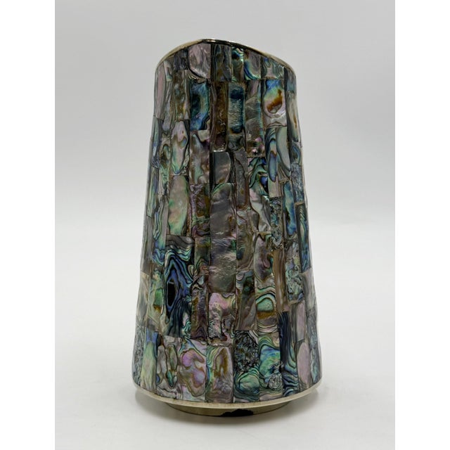 1960s Mexican Abalone Inlay Alpaca Silver Pitcher & 4 Tumblers Barware Set For Sale - Image 10 of 18