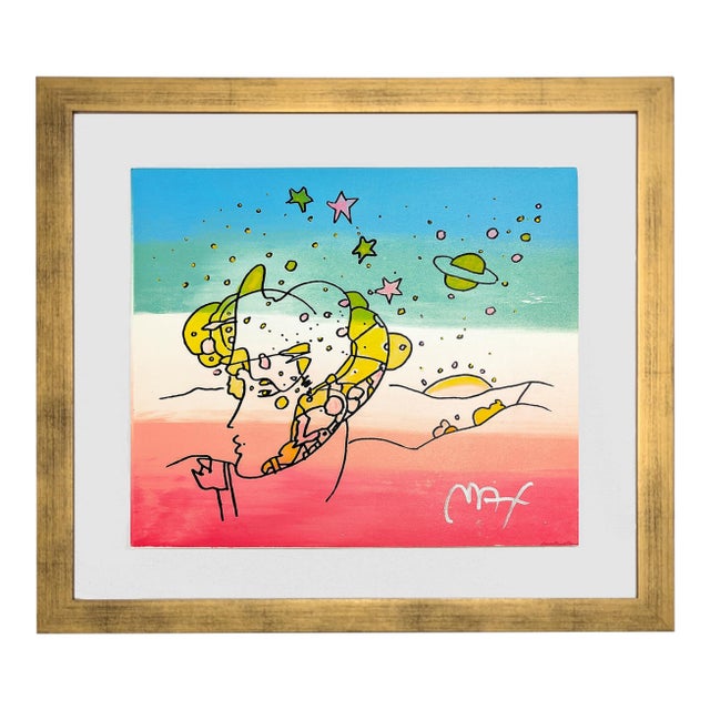 Peter Max, Cosmic Profile (Framed, Original Mixed Media on Paper) For Sale