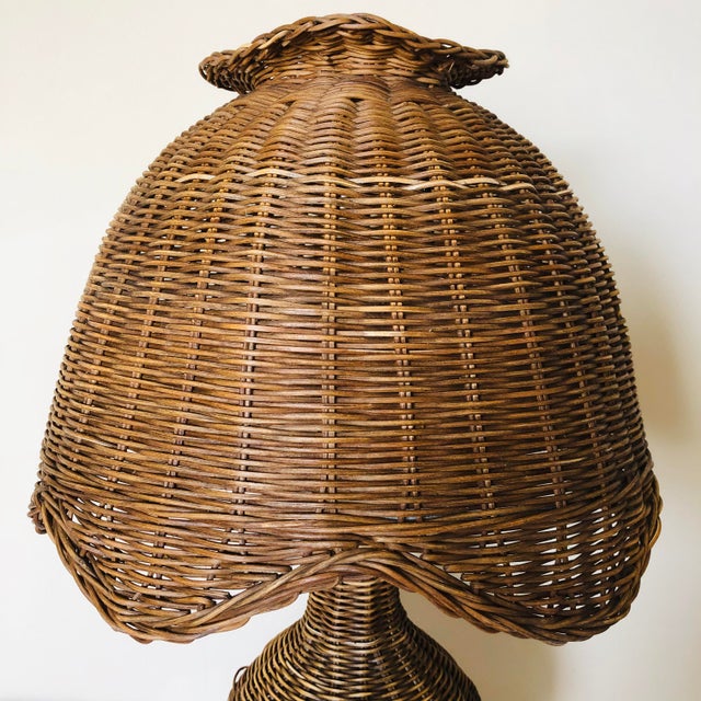Boho Chic Vintage Wicker Table Lamp For Sale - Image 3 of 8