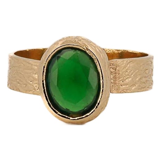 Cleopatra Gold & Green Jade Stone Adjustable Ring, Size 5 For Sale